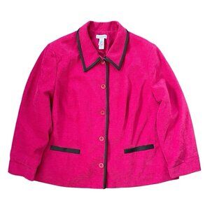 Elisabeth Womens Silk Blend Barn Coat Size 24W‎ Pink Preppy Contrast Trim Chore